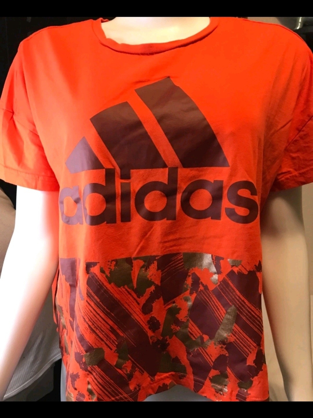 adidas Orange Short-Sleeve Graphic Tee with Black Logo